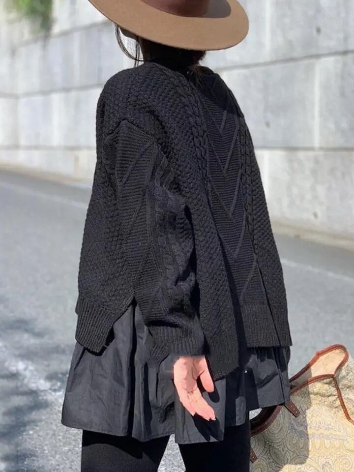 Relax Fake Two Pieces Cable Sweater