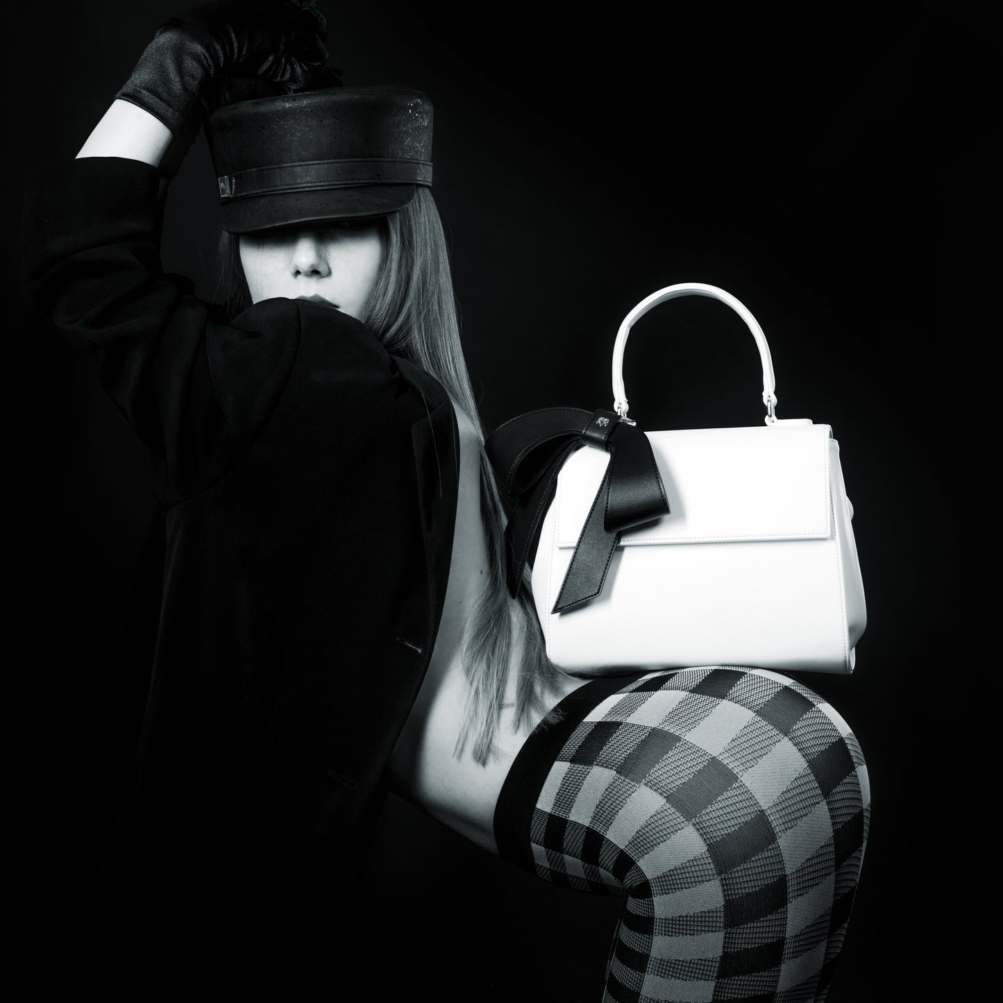 White Vegan Leather Crossbody Bag with Black Bow