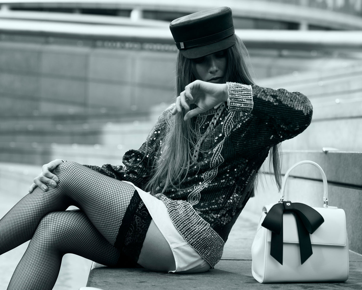 White Vegan Leather Crossbody Bag with Black Bow