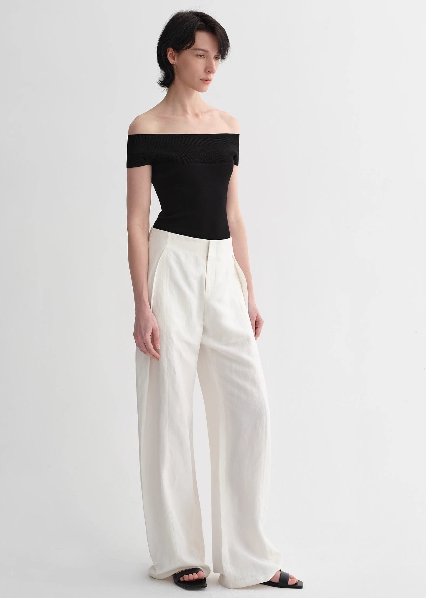 Mulberry Silk Blended Off-Shoulder Elegant Open Back Knitted Top