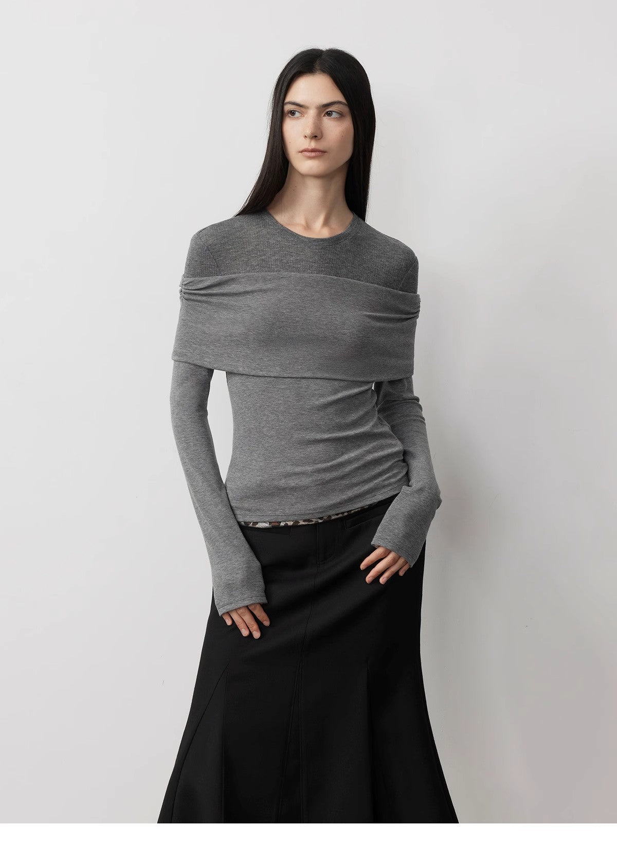 Layered Tencel Wool Fake Two-Piece Splicing Off-Shoulder Versatile Knitted Top