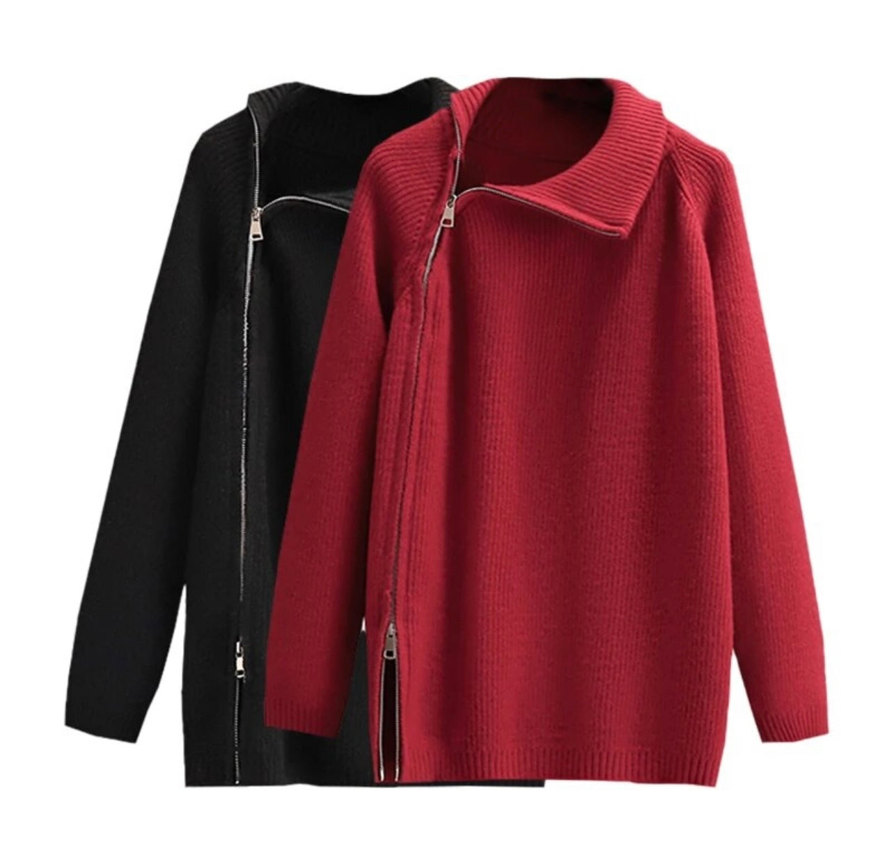 Oversize Asymmetrical Zip Turtleneck Sweater
