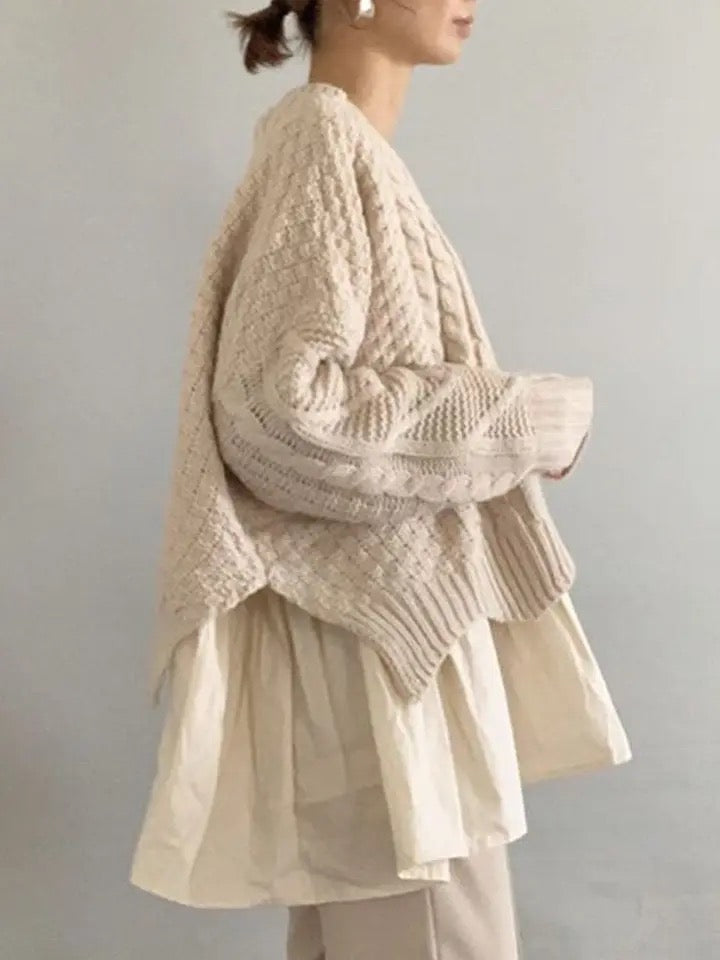 Relax Fake Two Pieces Cable Sweater