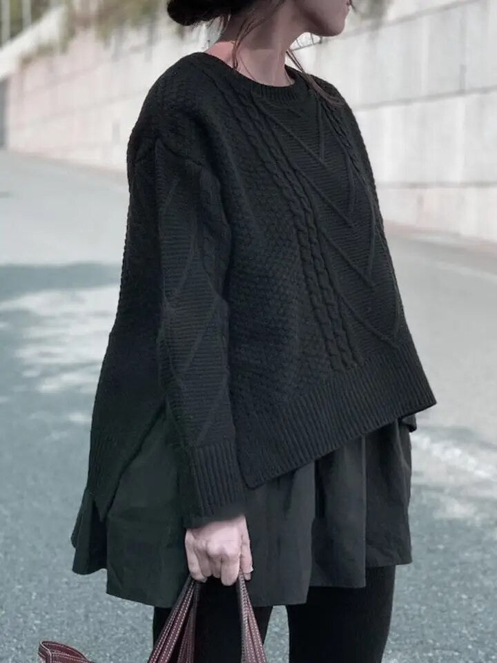 Relax Fake Two Pieces Cable Sweater