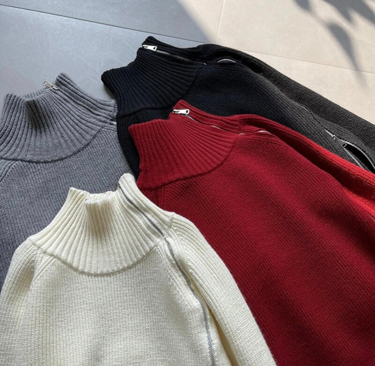 Oversize Asymmetrical Zip Turtleneck Sweater