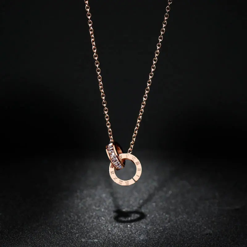 Titanium Steel Locked Rings Pendant Necklace