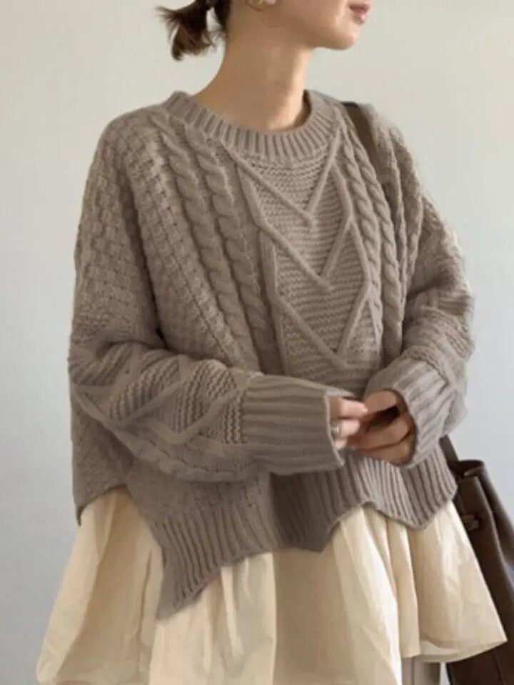 Relax Fake Two Pieces Cable Sweater