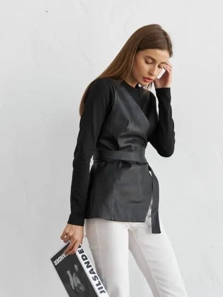Asymmetric Faux Leather Vest