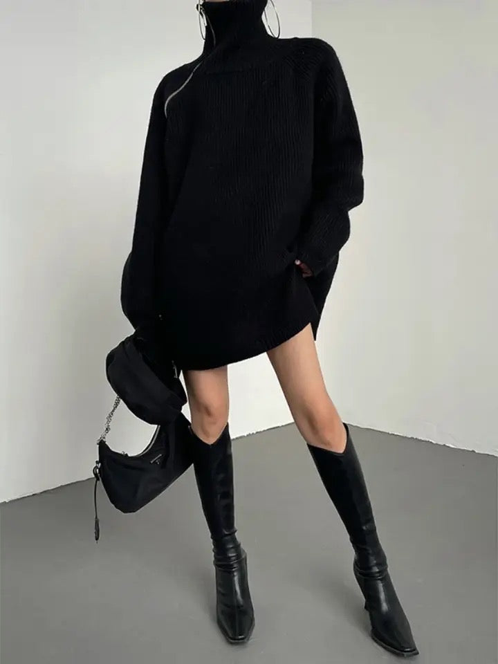 Oversize Asymmetrical Zip Turtleneck Sweater