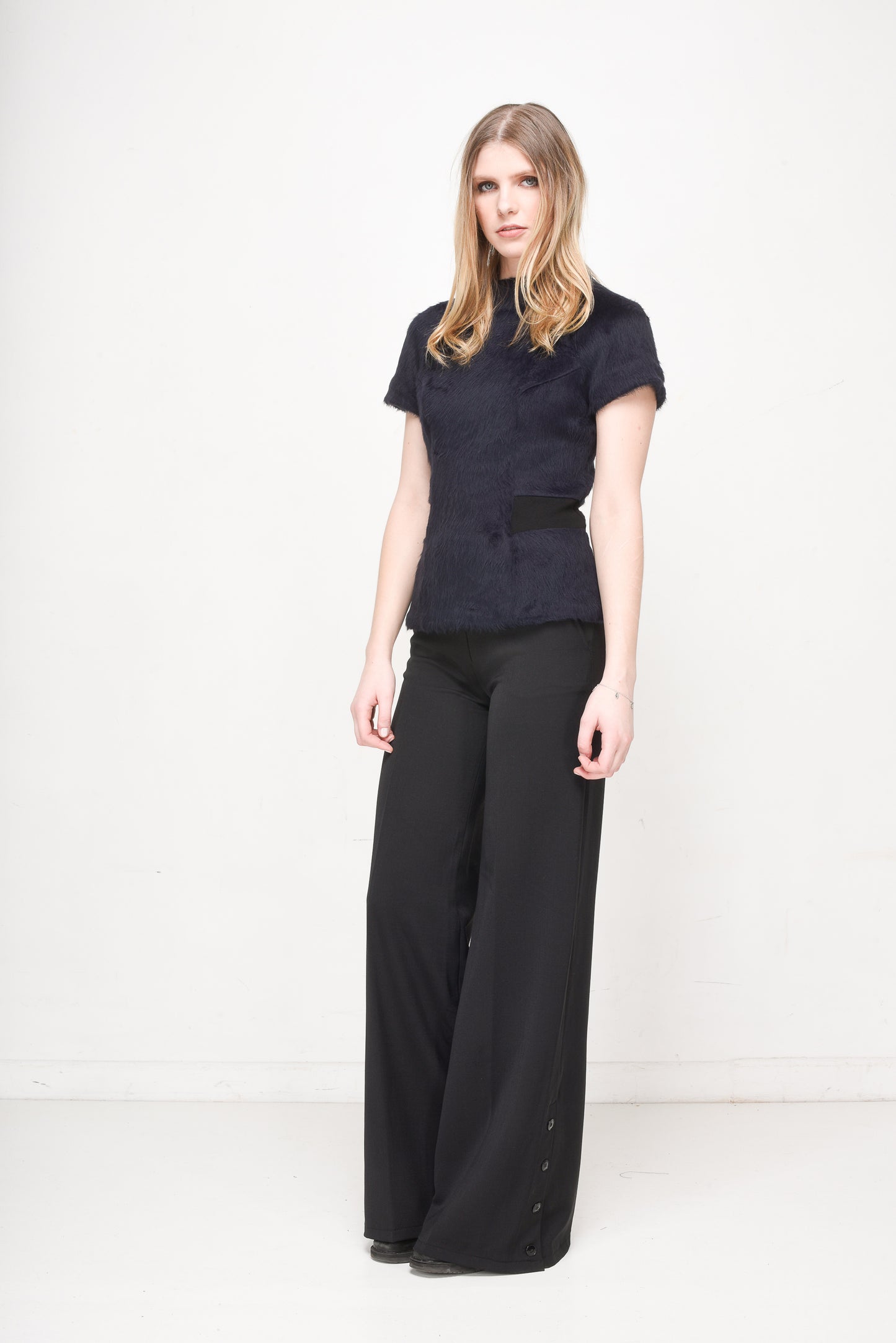 Faux Fur Dark Blue Ribe Top