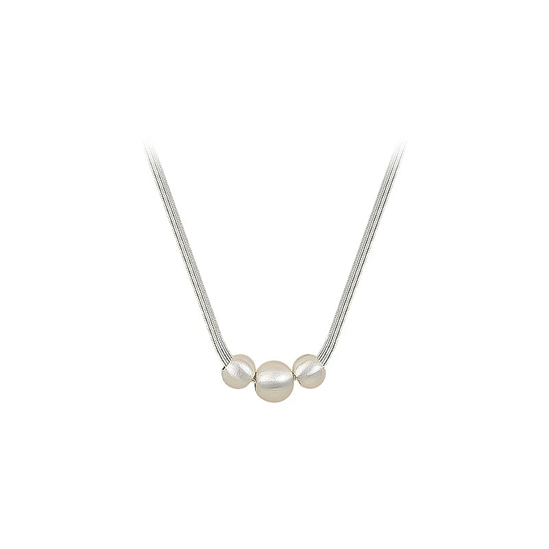 Multi Layer Stainless Steel Chain Brushed Silver Metal Ball Pendant Necklace