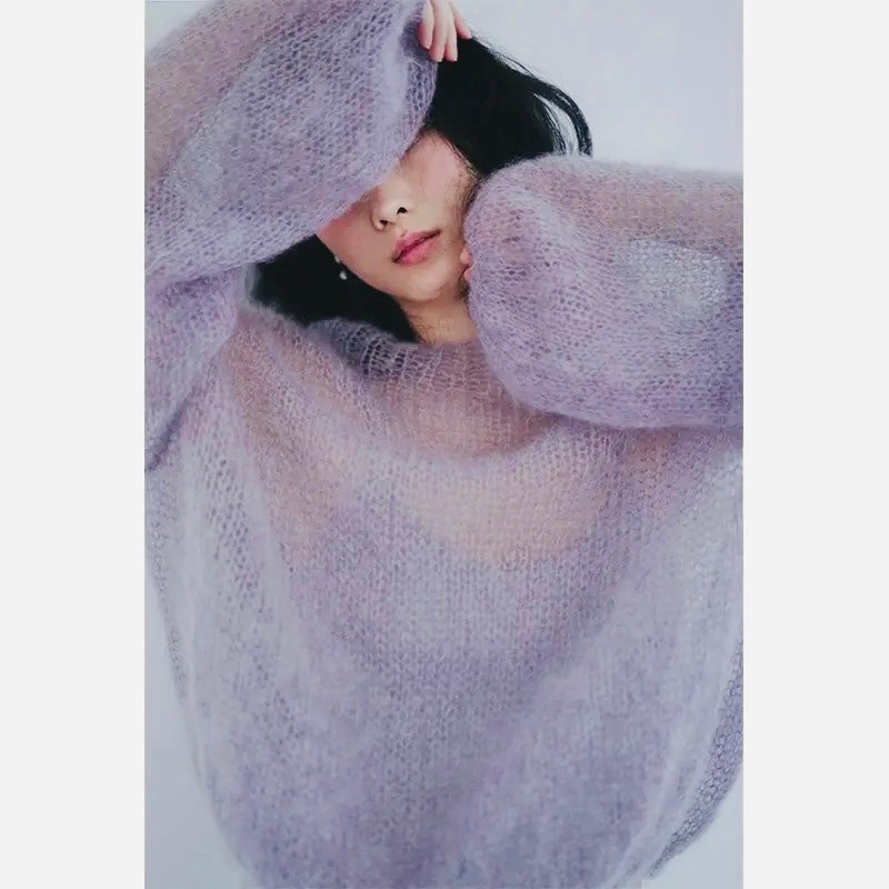 Purple Sheer Loose Fit Sweater