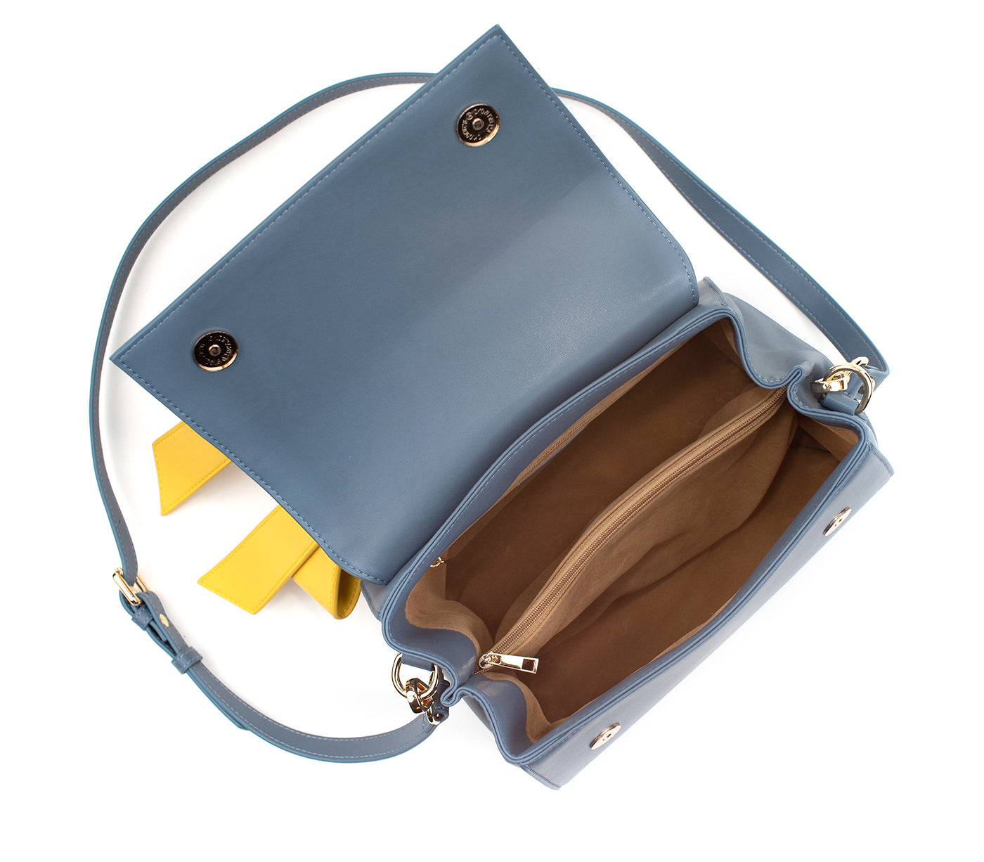 Blue Vegan Crossbody Leather Bag with Yellow Bow Charm