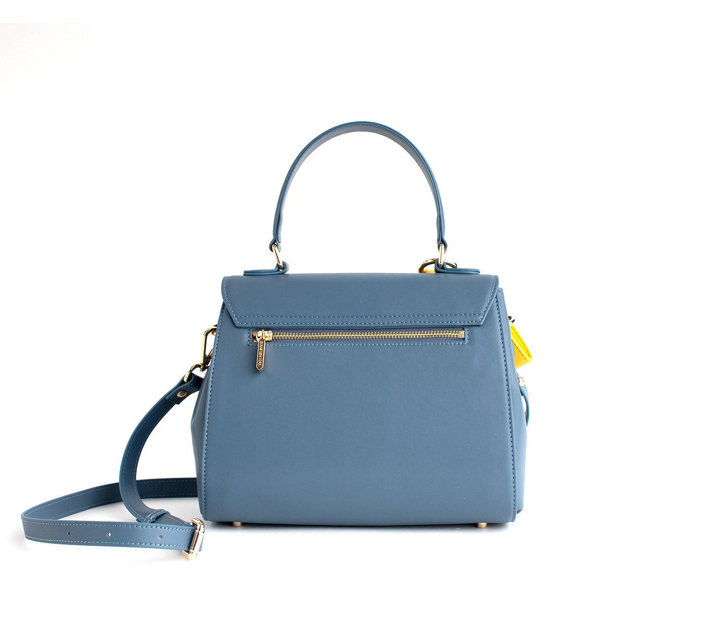 Blue Vegan Crossbody Leather Bag with Yellow Bow Charm
