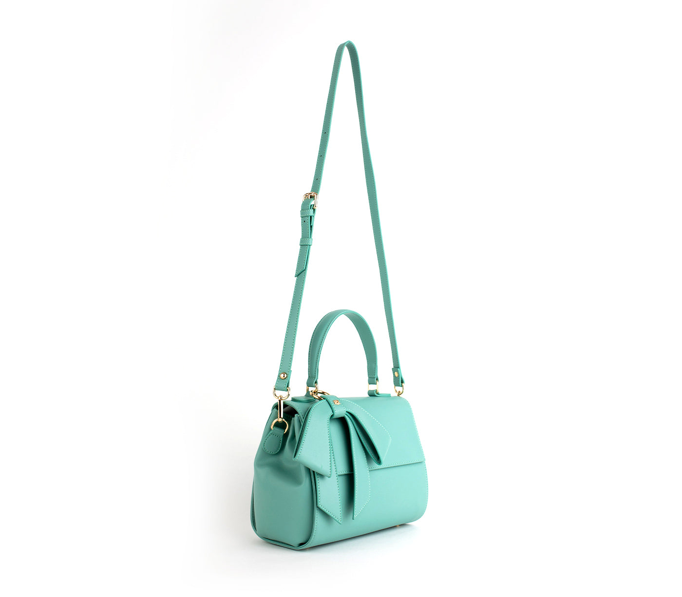 Cyan Vegan Crossbody Leather Bag with Bow