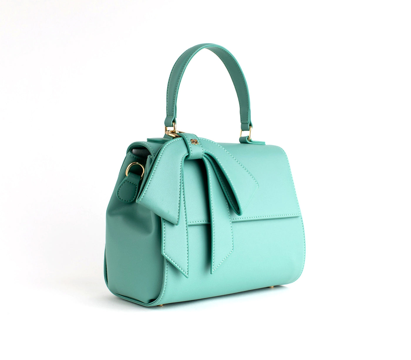 Cyan Vegan Crossbody Leather Bag with Bow