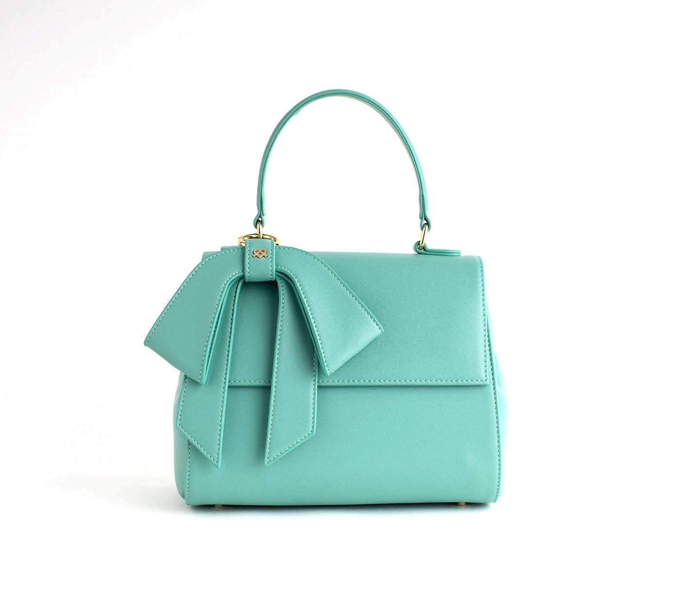 Cyan Vegan Crossbody Leather Bag with Bow