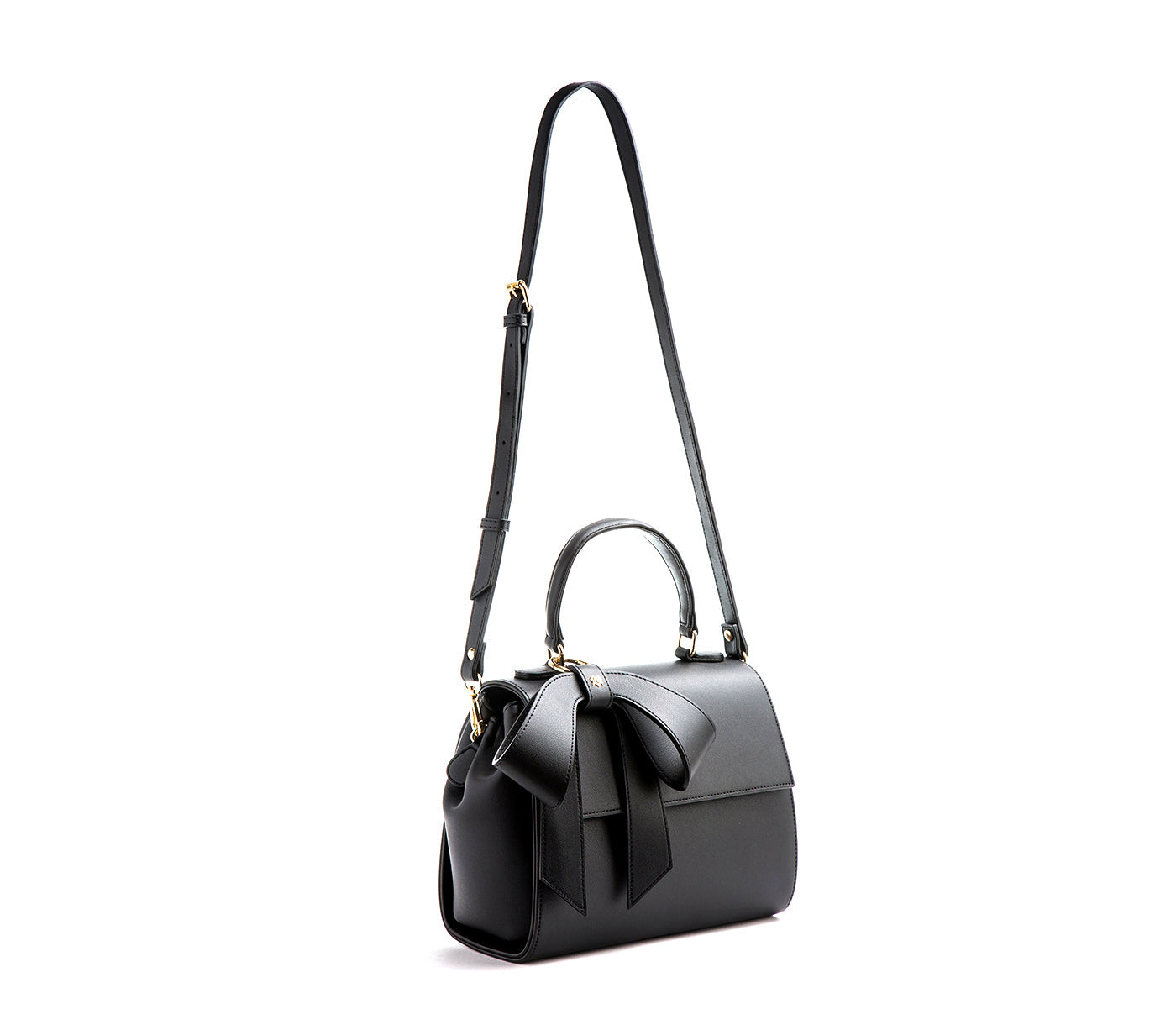 Black Vegan Crossbody Leather Bag with Bow