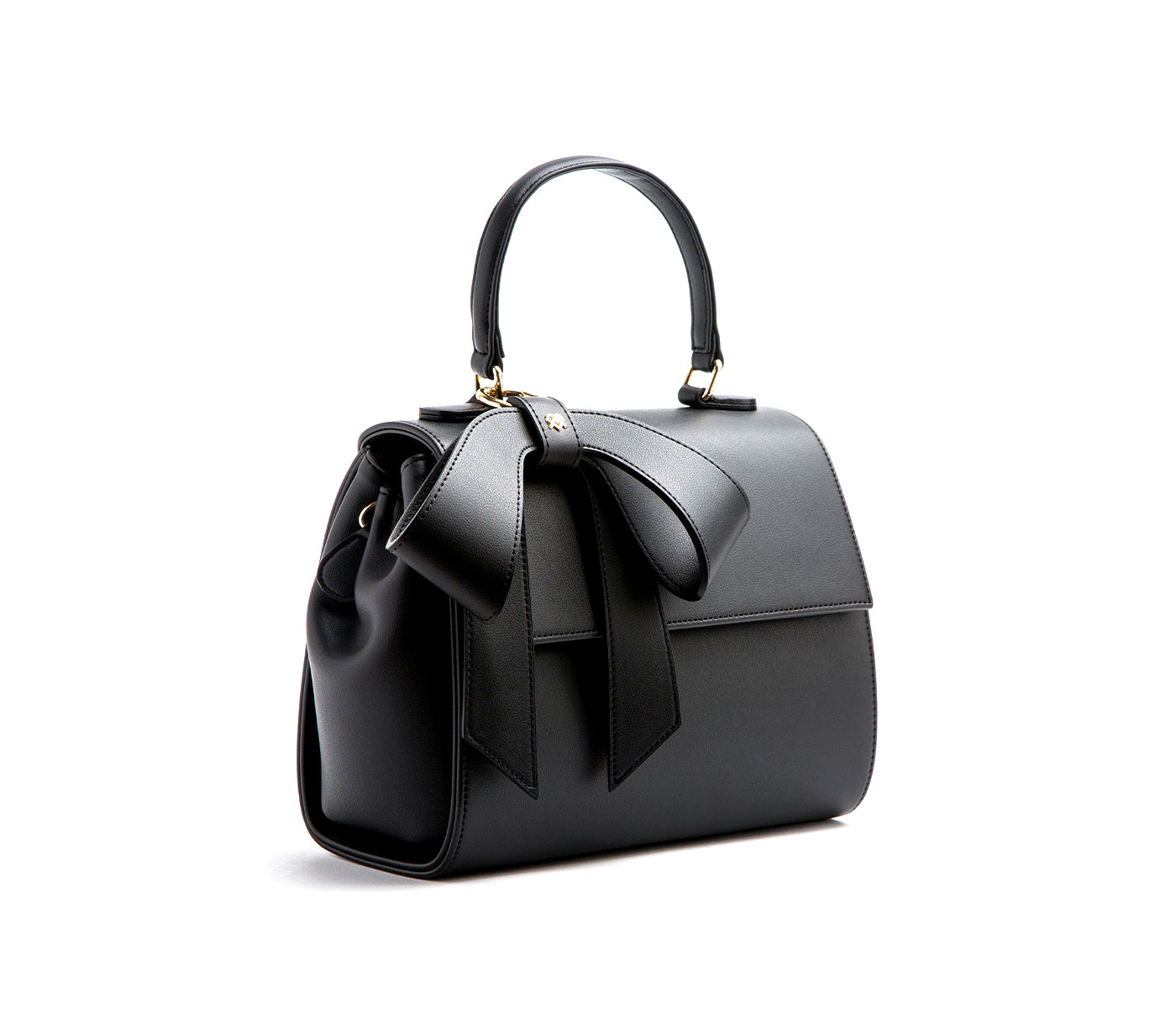 Black Vegan Crossbody Leather Bag with Bow