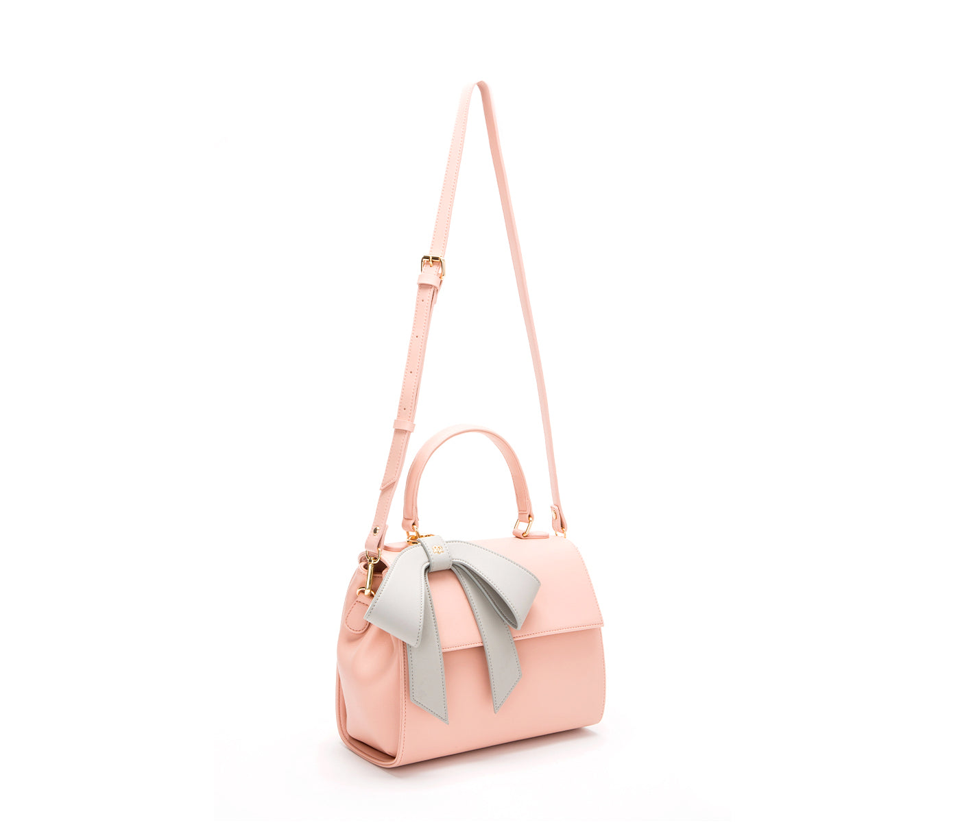 Light Pink Vegan Crossbody Leather Bag with Gray Bow