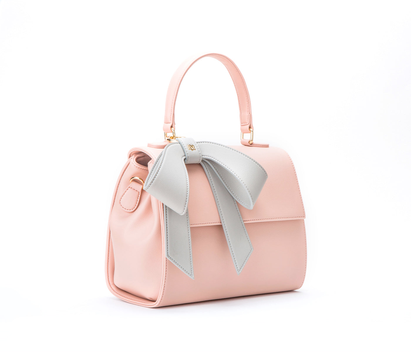 Light Pink Vegan Crossbody Leather Bag with Gray Bow