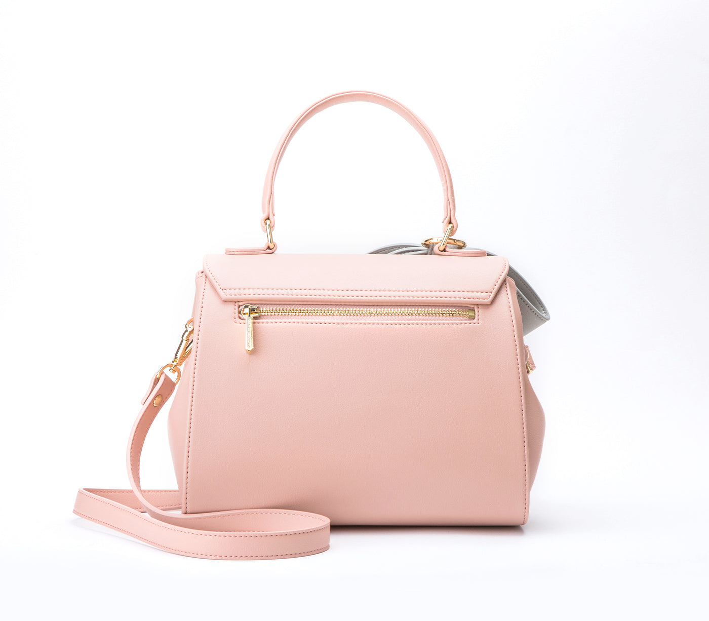 Light Pink Vegan Crossbody Leather Bag with Gray Bow