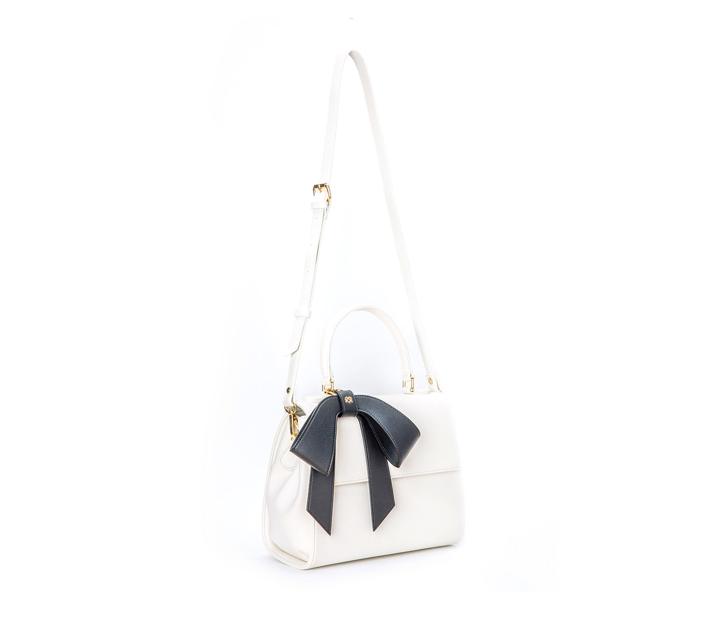 White Vegan Leather Crossbody Bag with Black Bow
