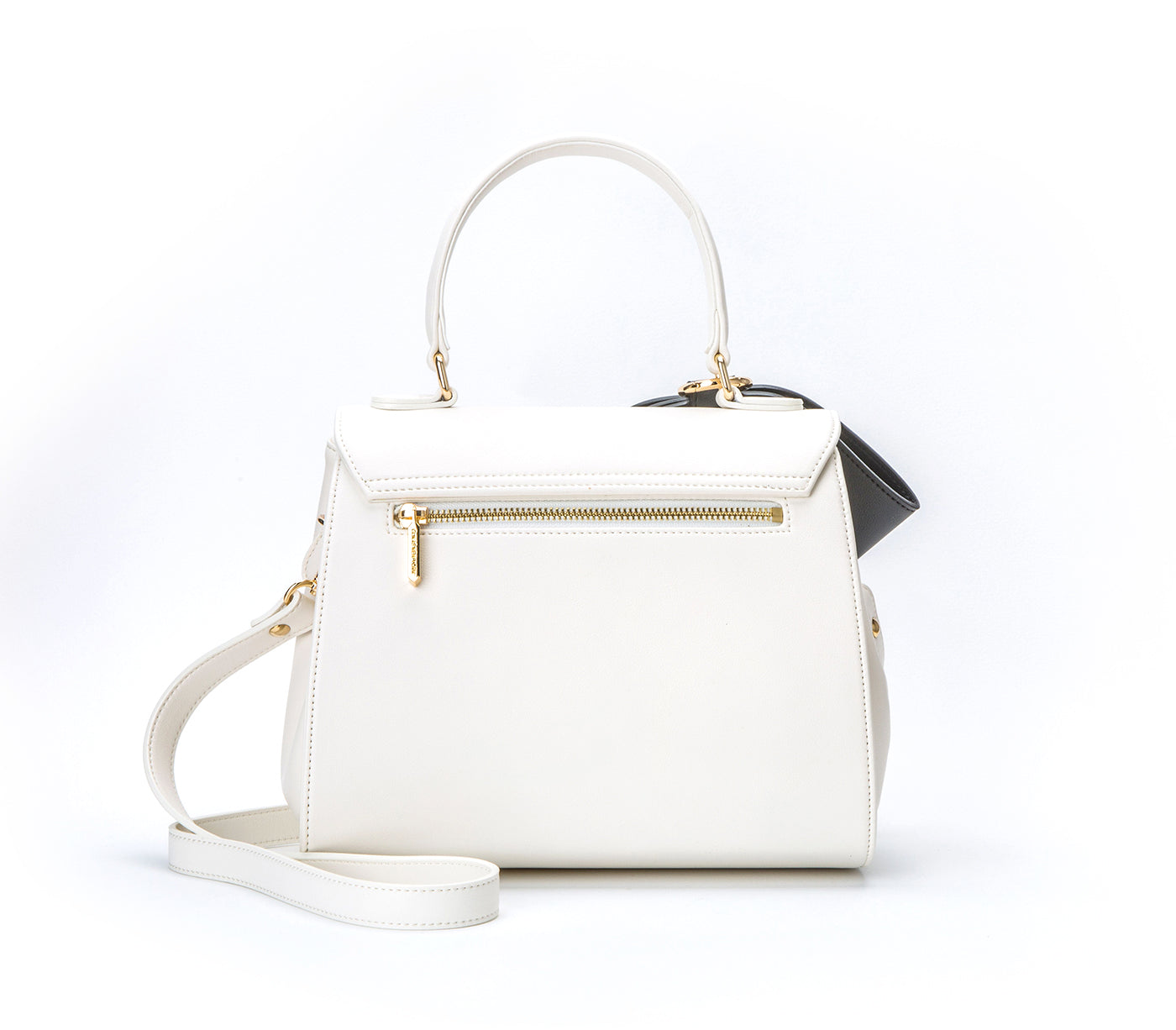White Vegan Leather Crossbody Bag with Black Bow