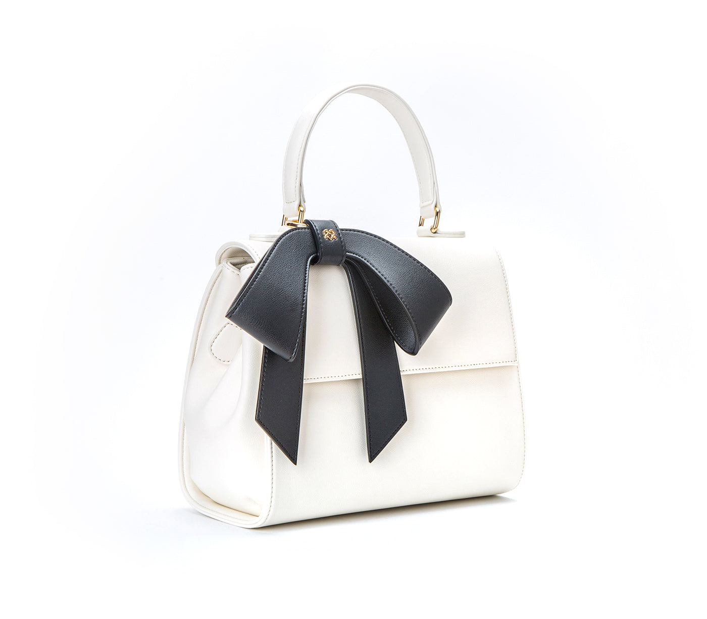 White Vegan Leather Crossbody Bag with Black Bow