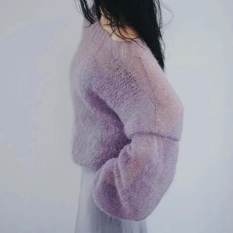 Purple Sheer Loose Fit Sweater