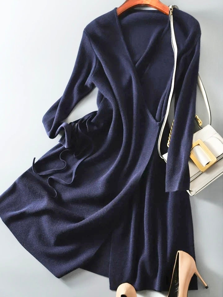 Elegant V Neck Knitted Slim Fit Wrap Dress