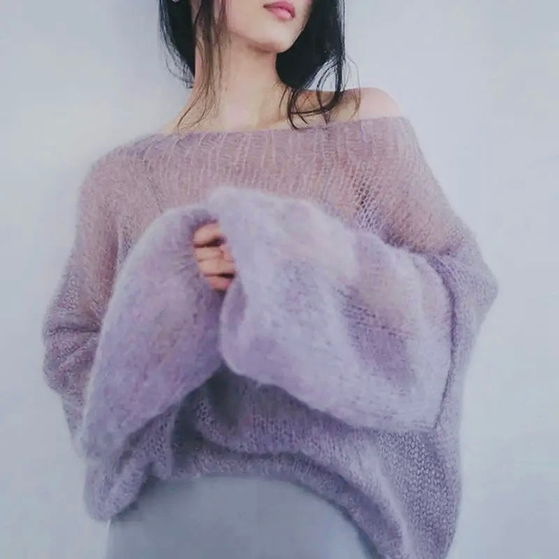 Purple Sheer Loose Fit Sweater