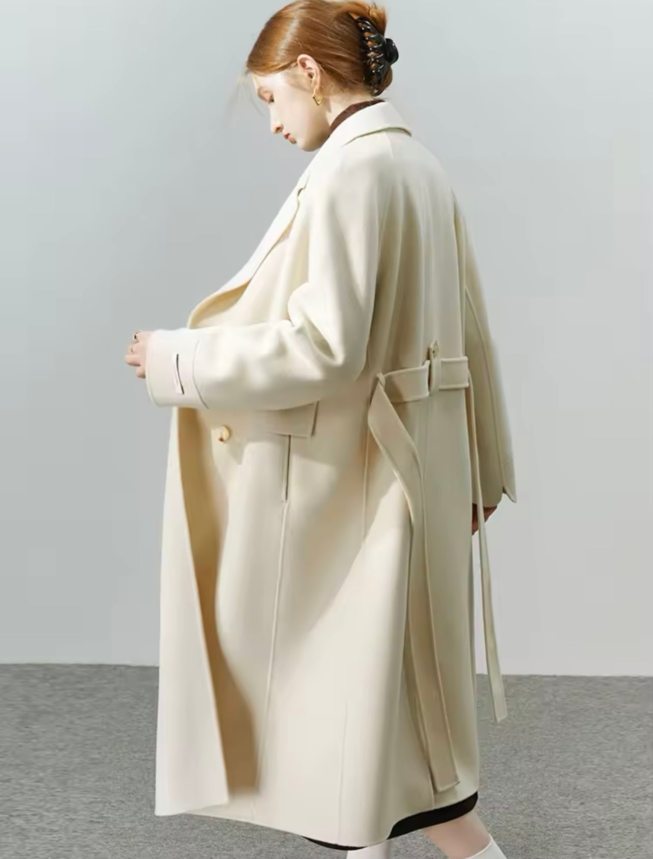 Korean Style Double Breasted Woolen Long Coat