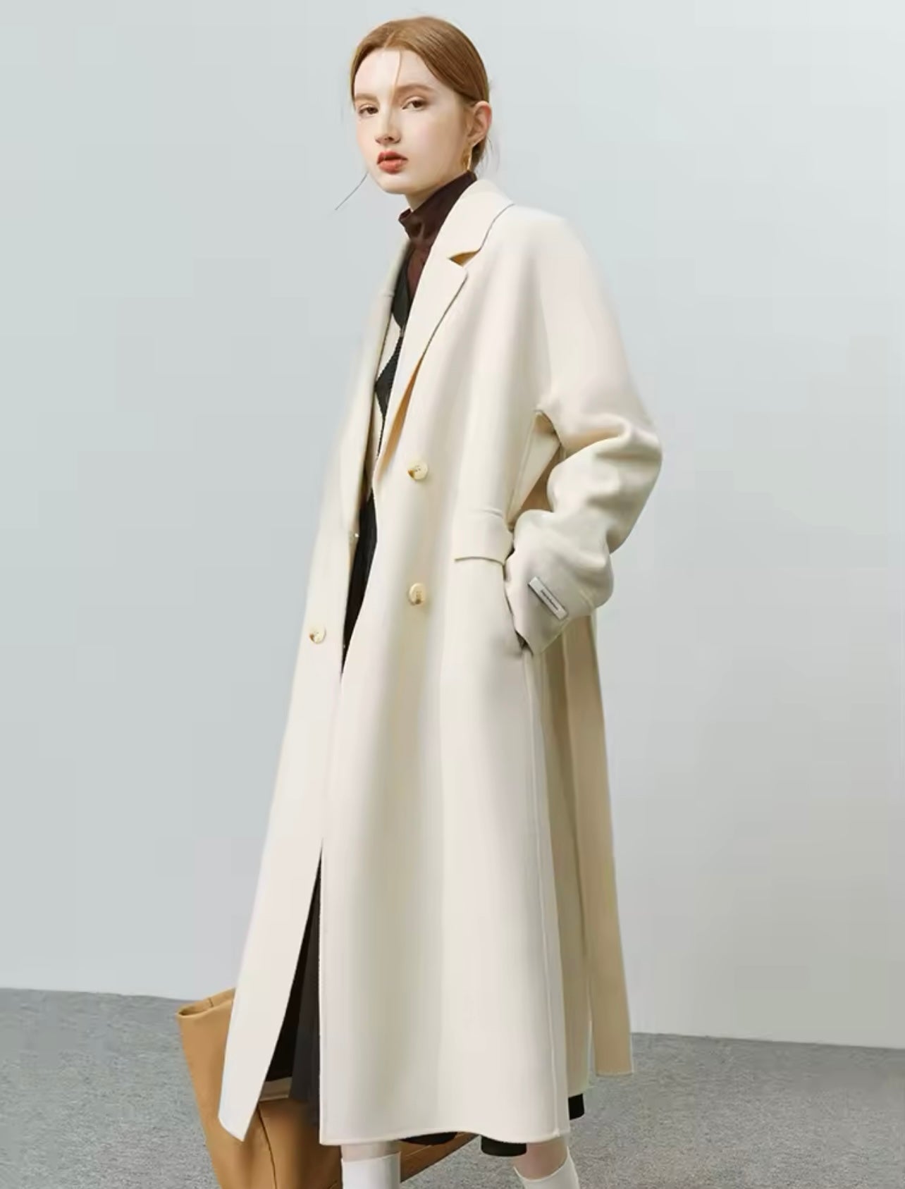 Korean Style Double Breasted Woolen Long Coat