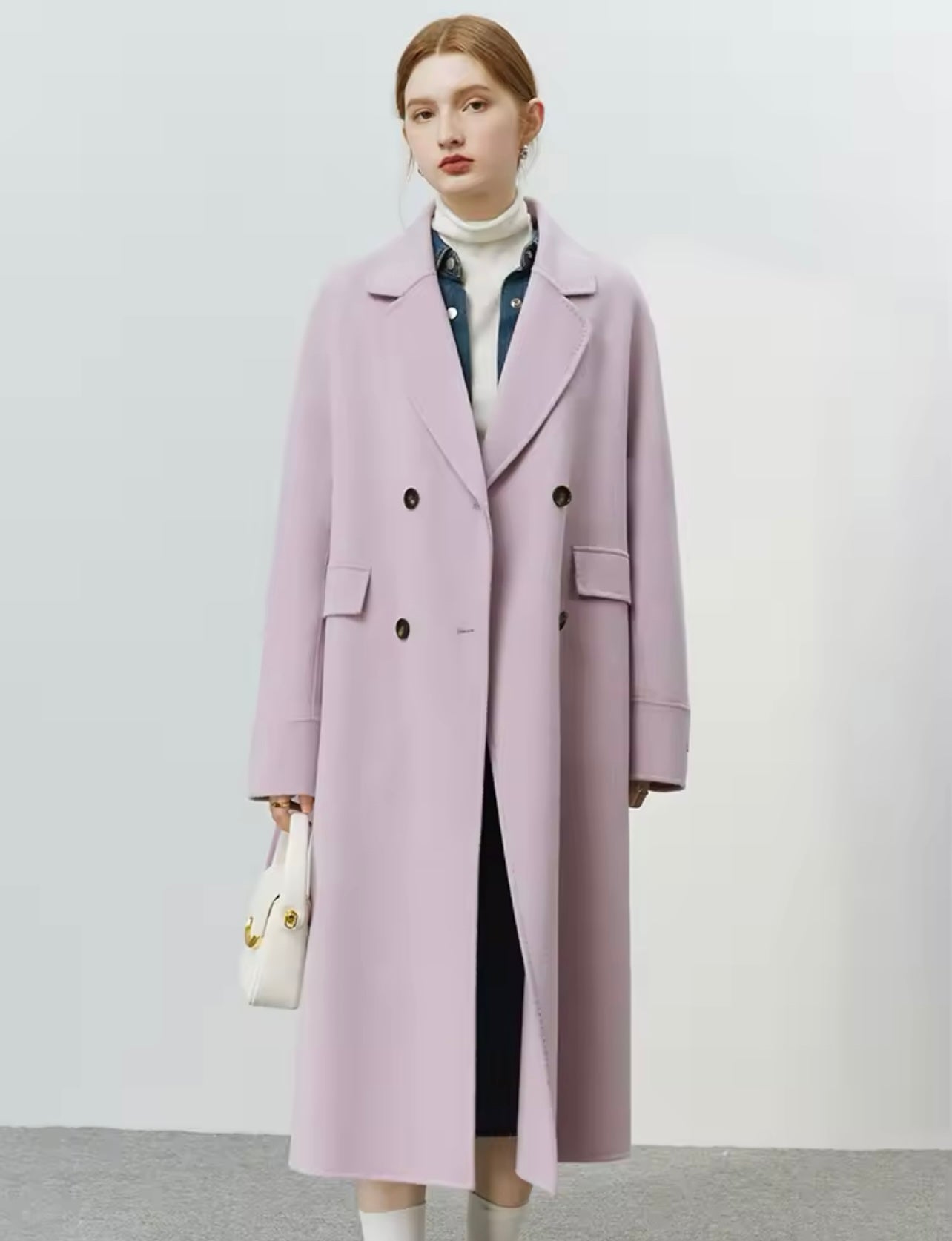 Korean Style Double Breasted Woolen Long Coat