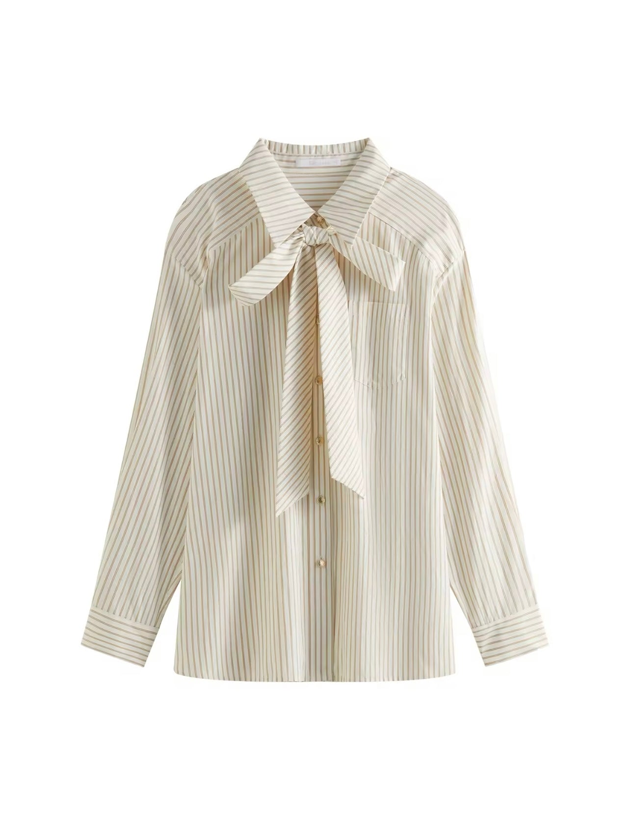 French Stripe Bow Tie Long Sleeves Shirt