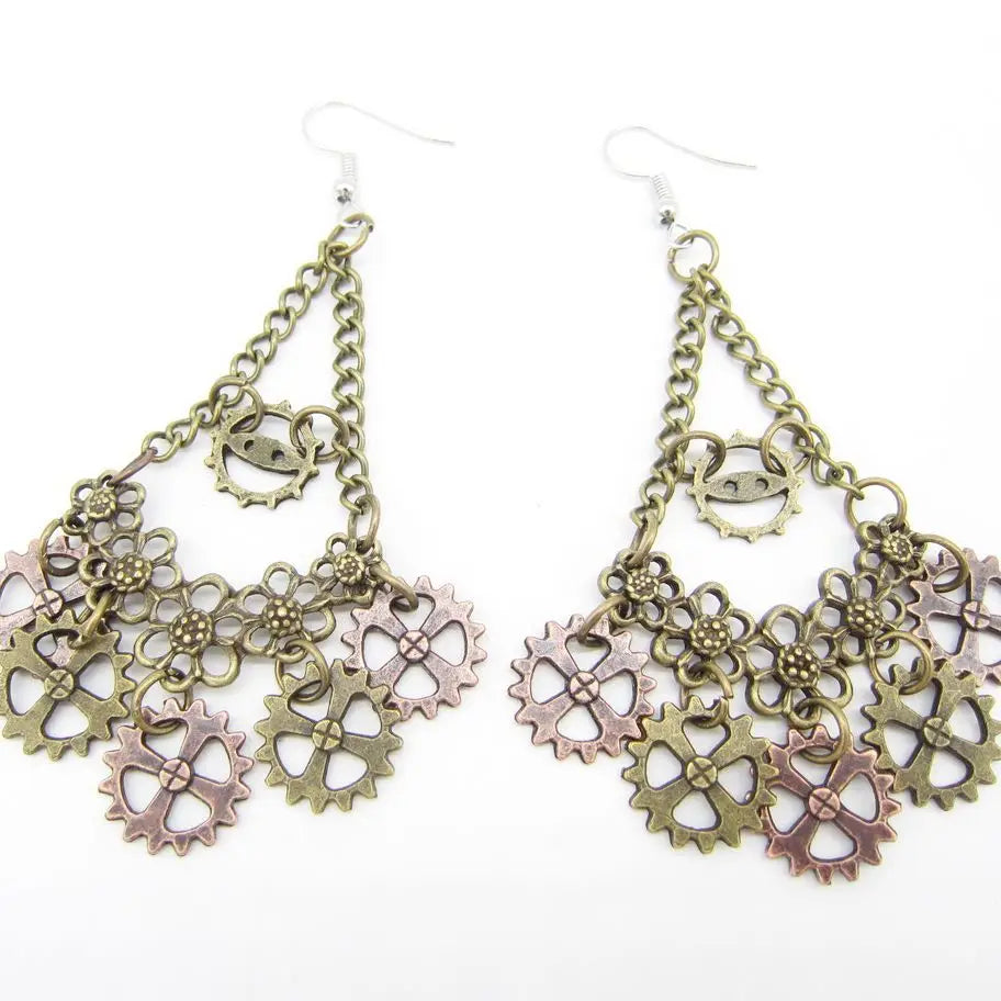 Vintage Chandelier Gears Steampunk Drop Earrings