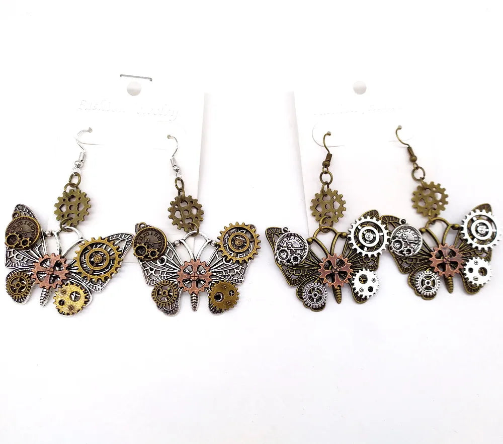 Butterflies Steampunk Gears Drop Earrings