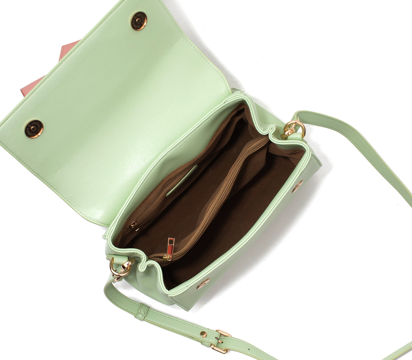 Mint Vegan Crossbody Leather Bag with Pink Bow