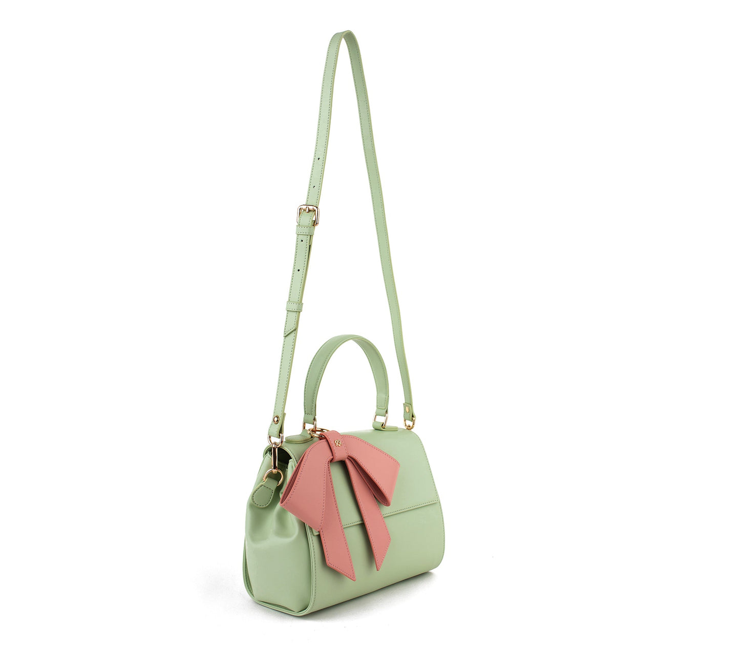 Mint Vegan Crossbody Leather Bag with Pink Bow