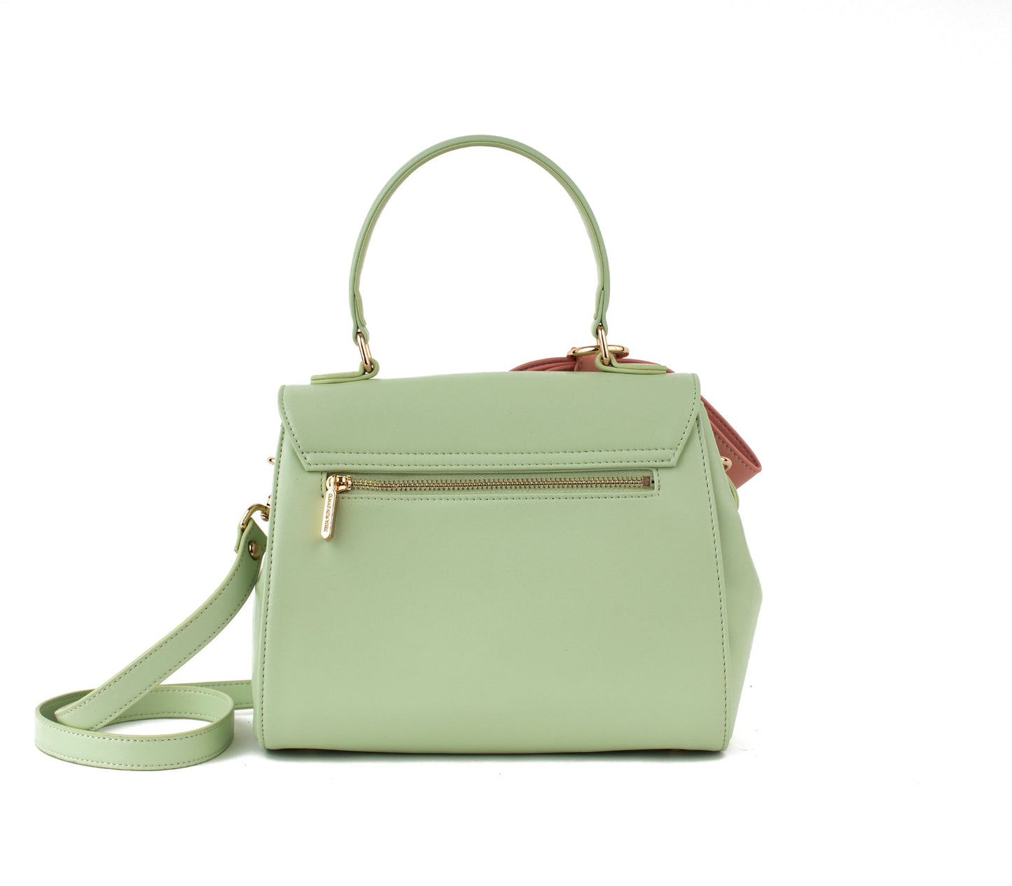 Mint Vegan Crossbody Leather Bag with Pink Bow