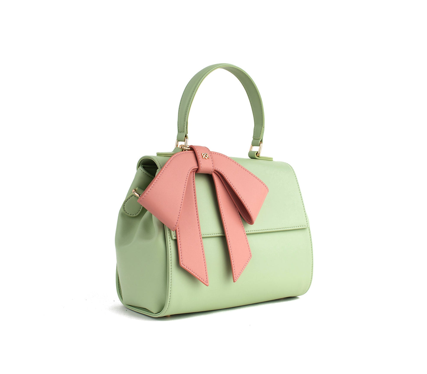 Mint Vegan Crossbody Leather Bag with Pink Bow