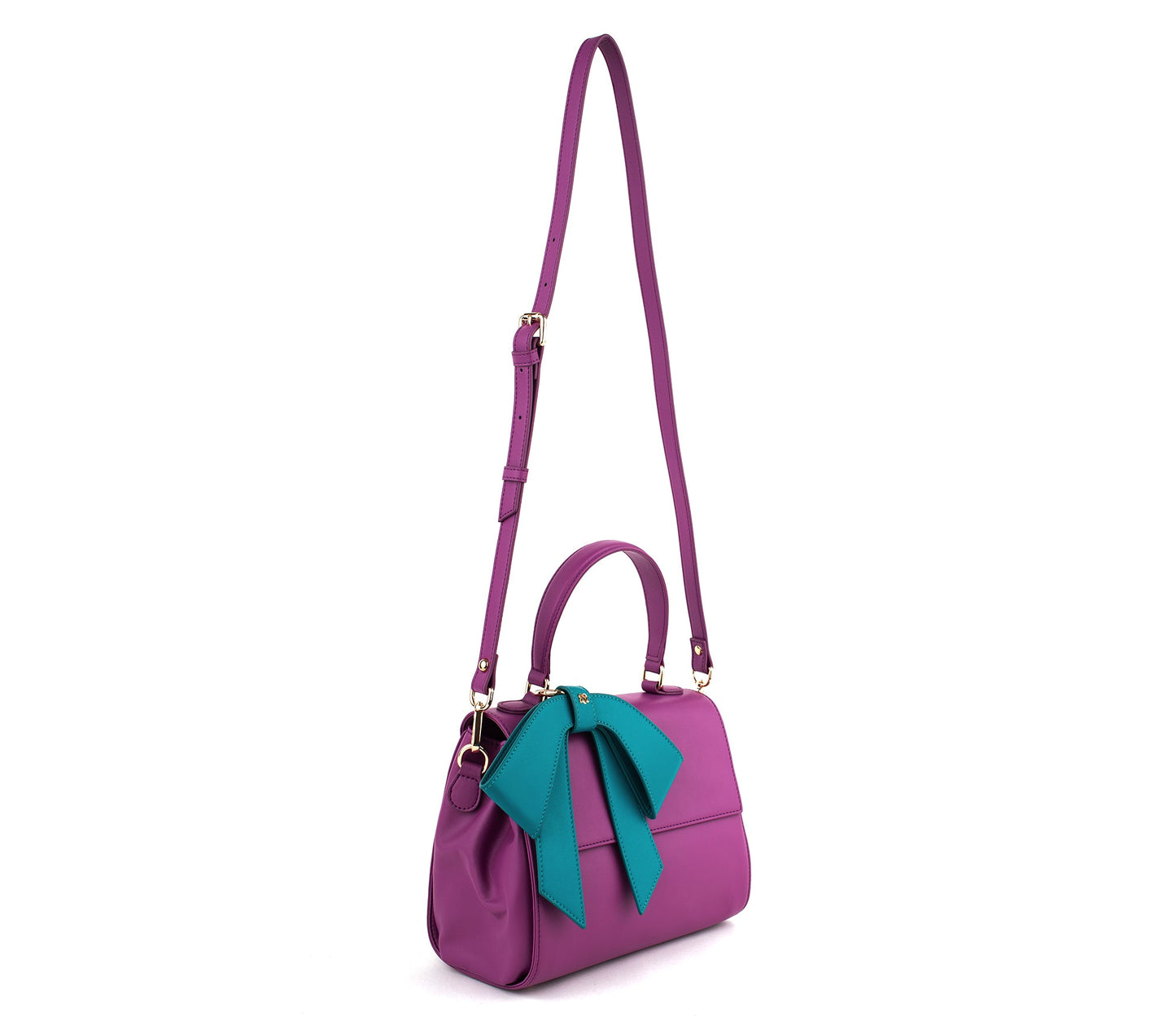 Purple Vegan Leather Bag with Blue Bow