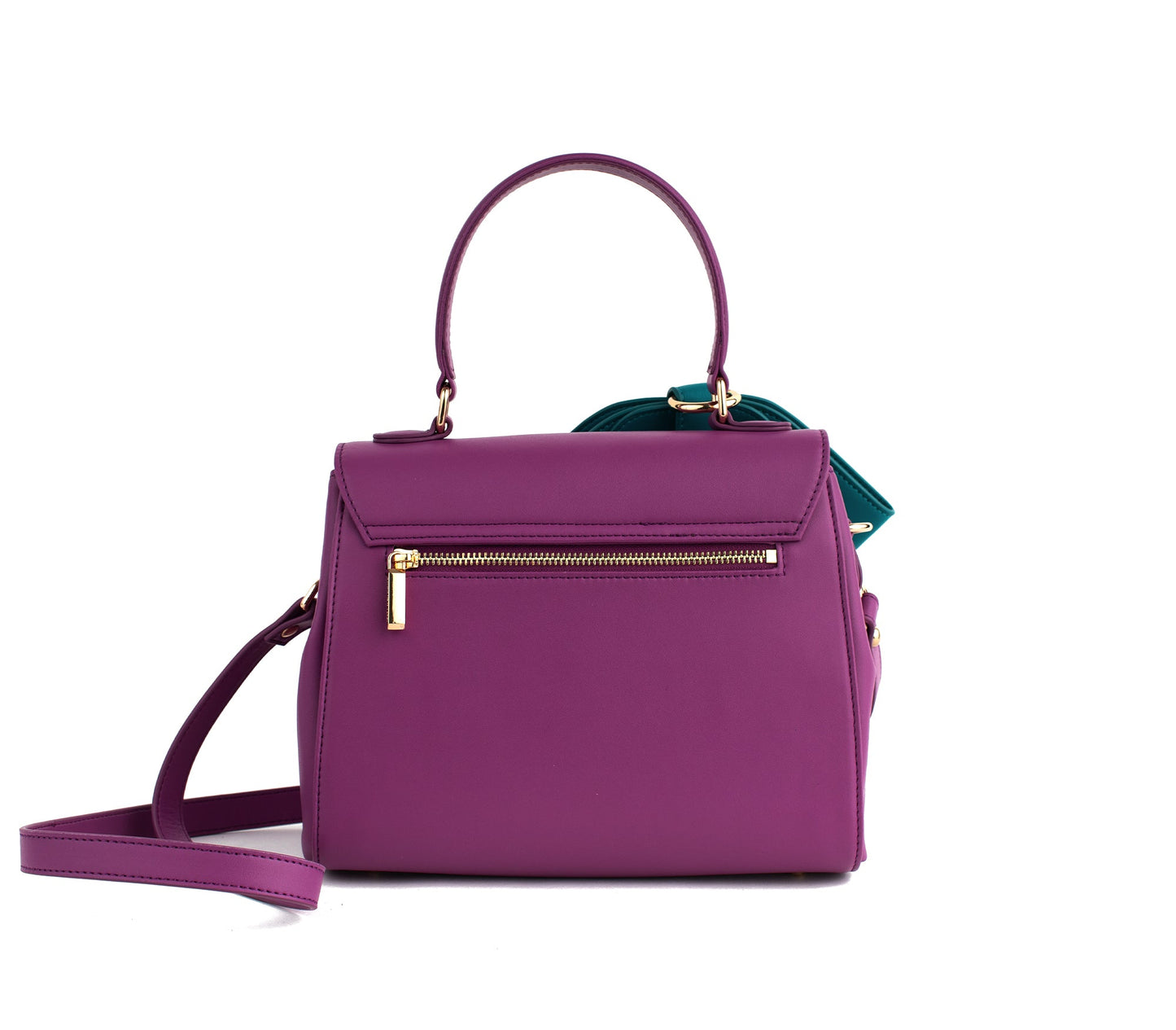 Purple Vegan Leather Bag with Blue Bow