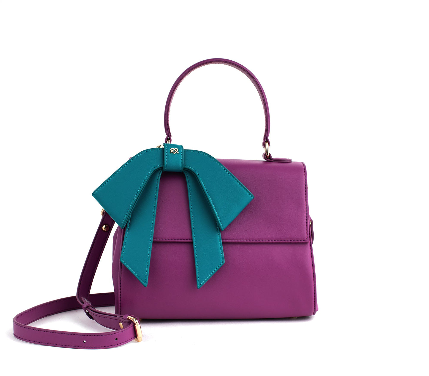 Purple Vegan Leather Bag with Blue Bow