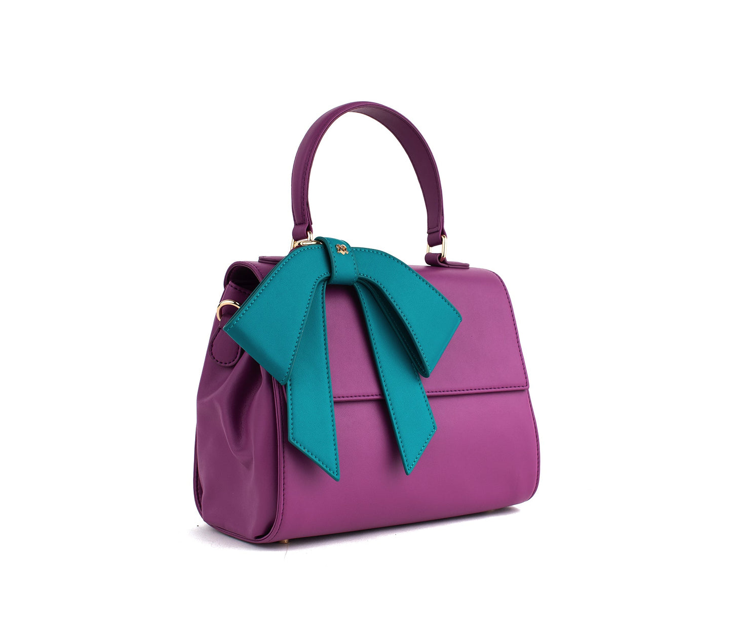 Purple Vegan Leather Bag with Blue Bow