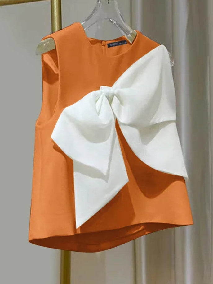 Chic Bow Tie Accent Sleeveless Top