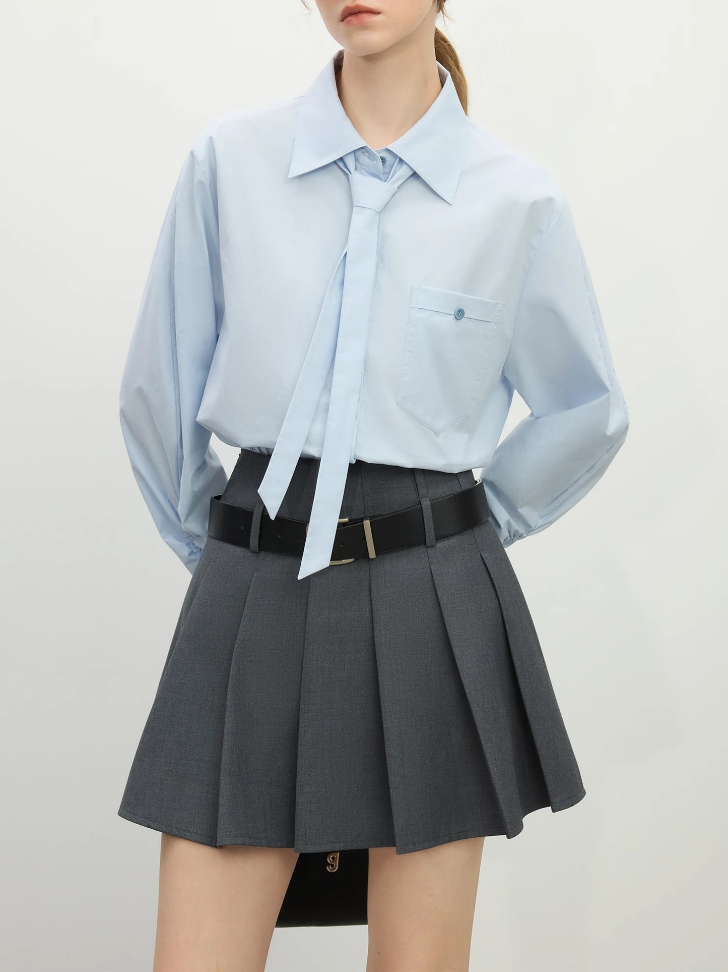 Relax Fit Long Sleeved Shirt with Detachable Tie