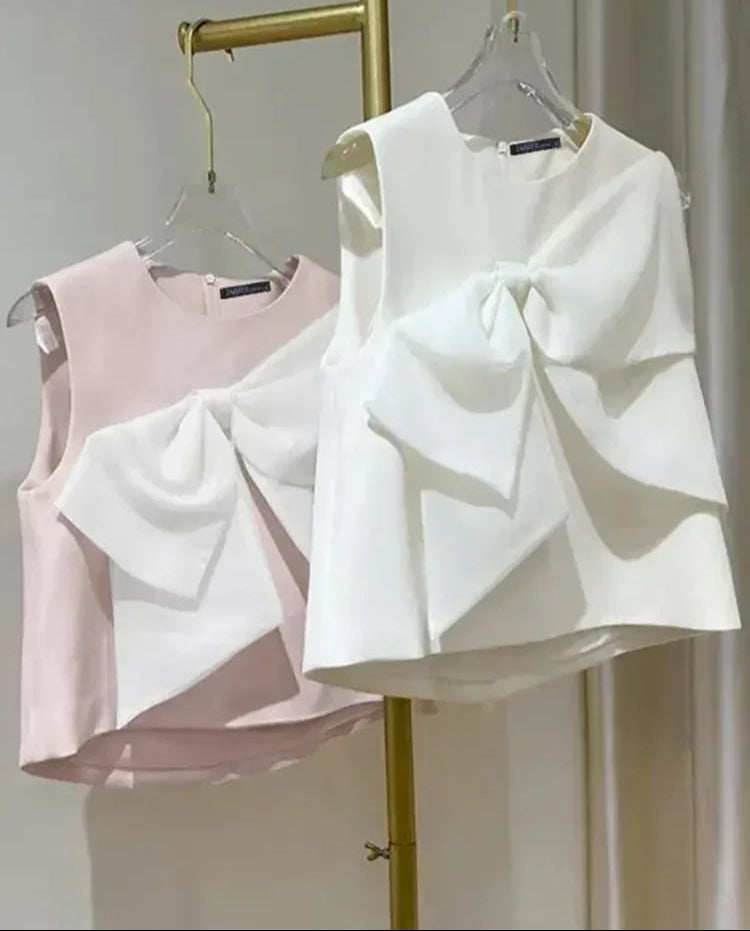 Chic Bow Tie Accent Sleeveless Top