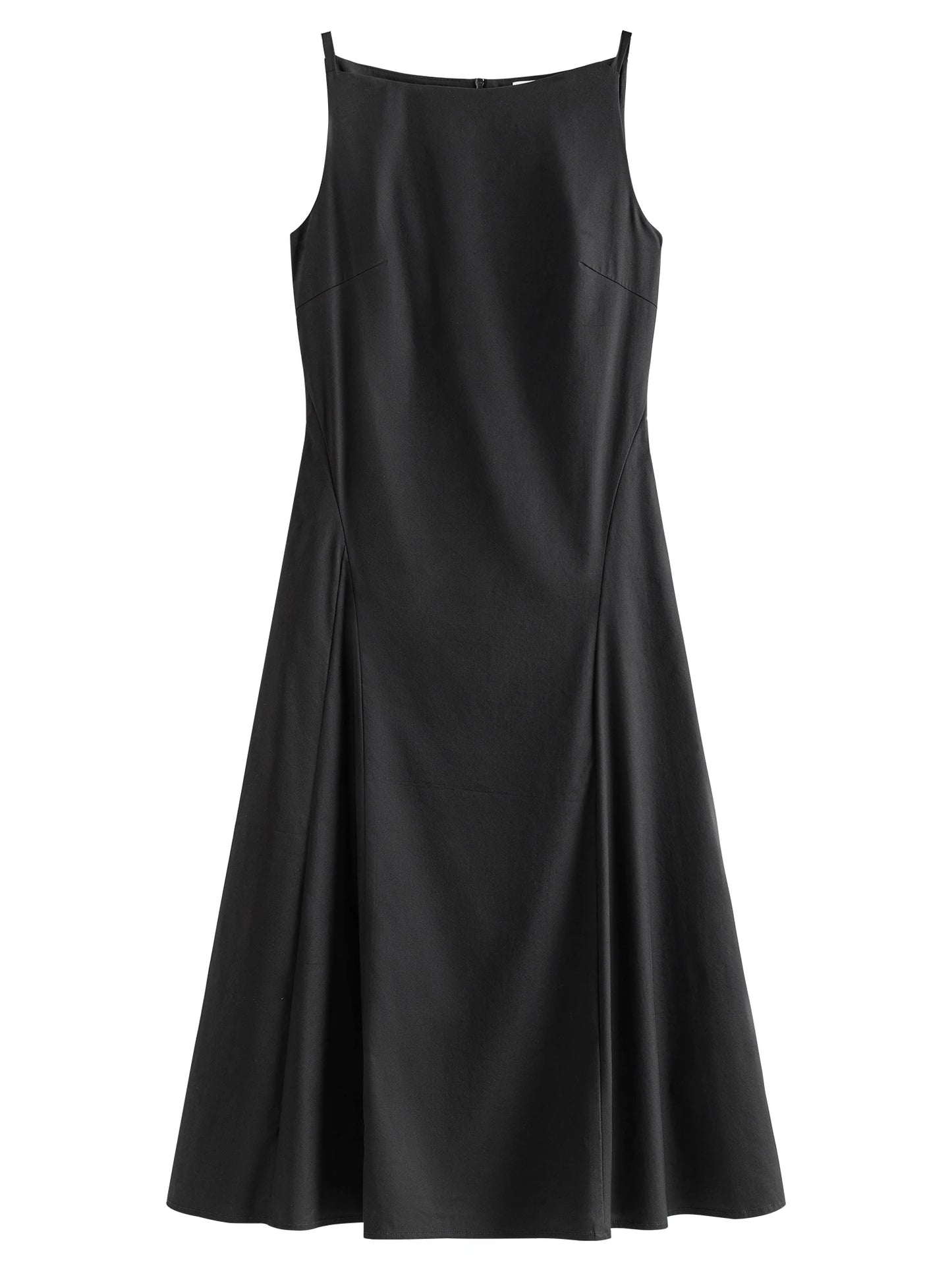 Elegant Sleeveless Boat Neck A- Line Midi Dress